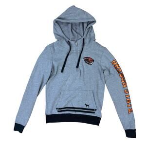 VS Pink OSU Oregon State Beavers Sequin Bling Half-Zip Gray Hoodie Sz XS